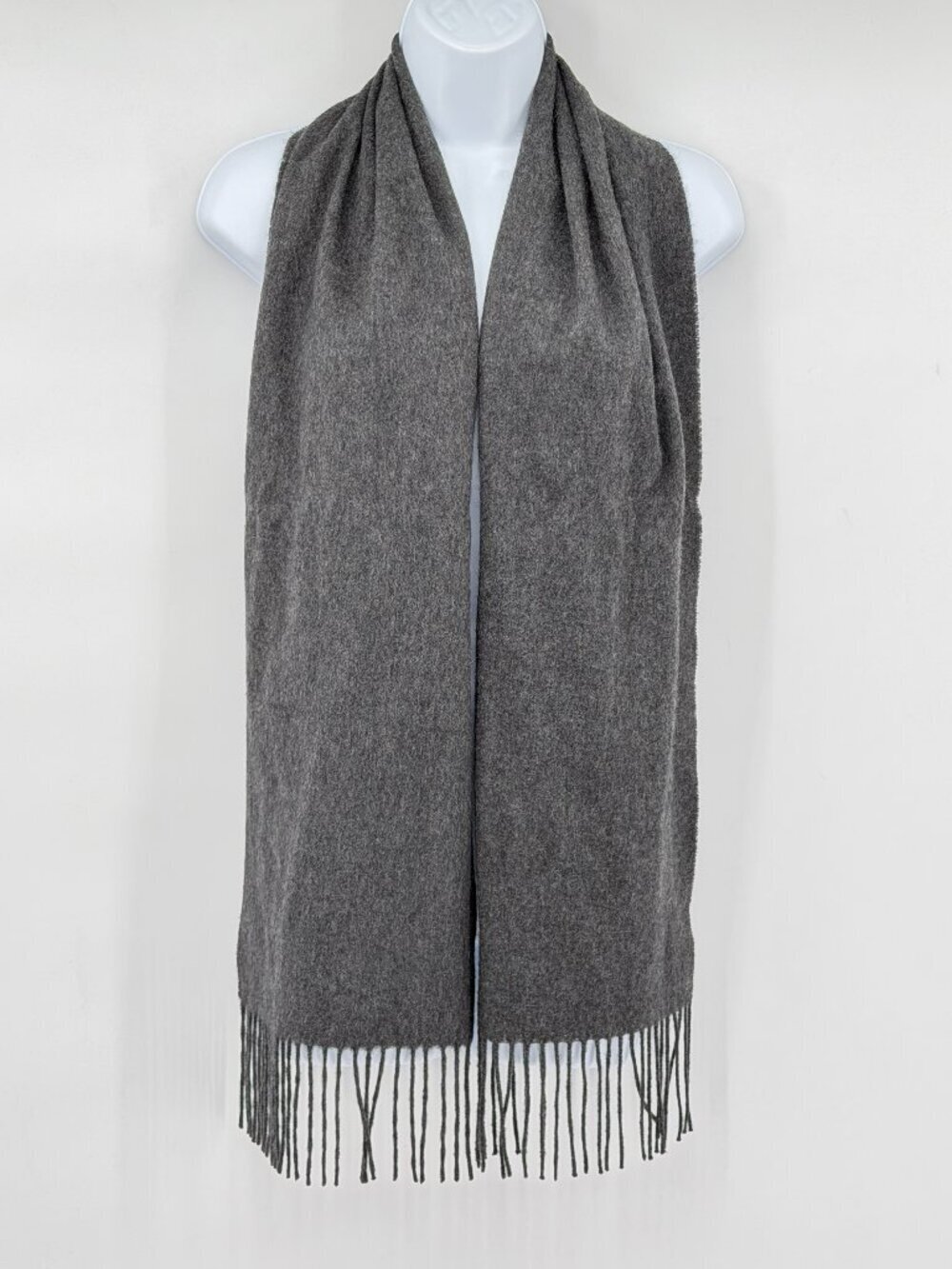 100% Cashmere Scarf Gray Fringe Soft Winter Wrap Unisex